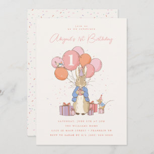 Invitación Peter Rabbit  Chica 1 cumpleaños PinkConfetti