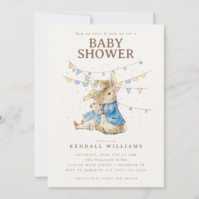 Invitación Peter Rabbit | Confetti Baby Shower (Anverso)