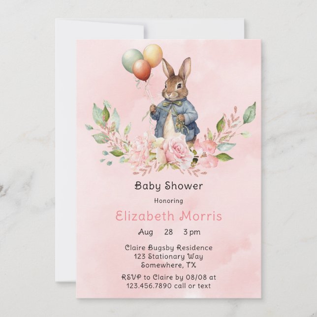 Invitación Peter Rabbit Laurel Wreath Chica Baby Shower (Anverso)
