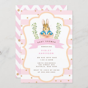 Invitación Peter Rabbit Pastel Chica Rosa Baby Shower