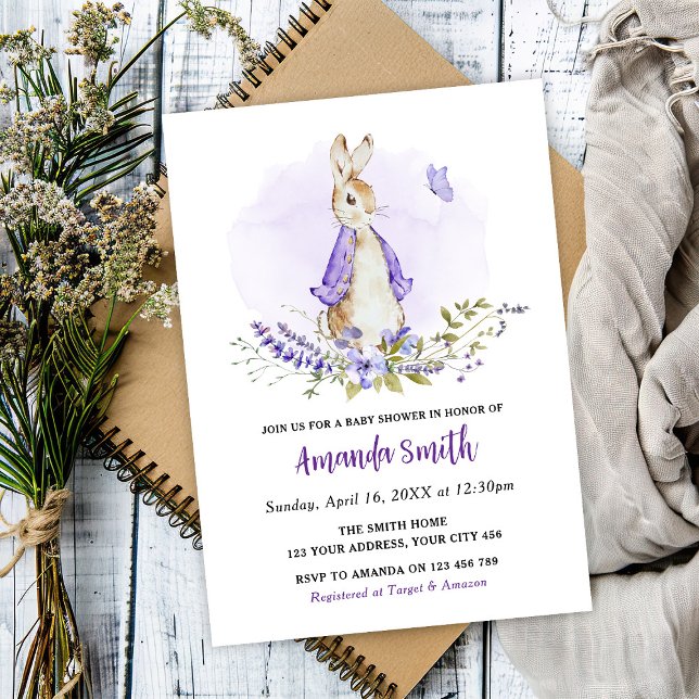 Invitación Peter Rabbit Purple Baby Shower (Subido por el creador)