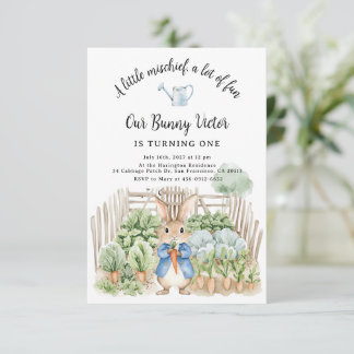 Invitación Peter Rabbit Veggie Garden Party First Birthday