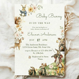 Invitación Peter Rabbit watercolor flower animal baby shower
