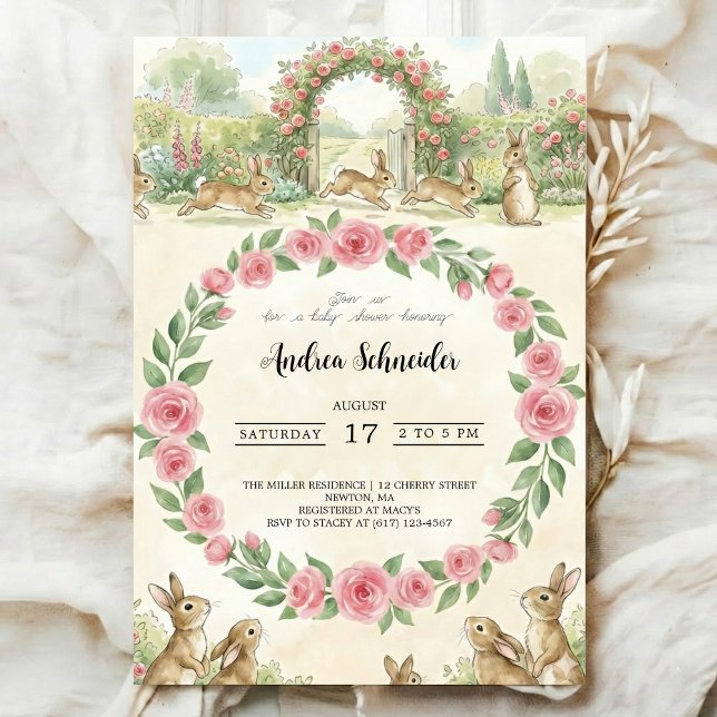 Invitación Peter Rabbit watercolor flower animal baby shower (Subido por el creador)