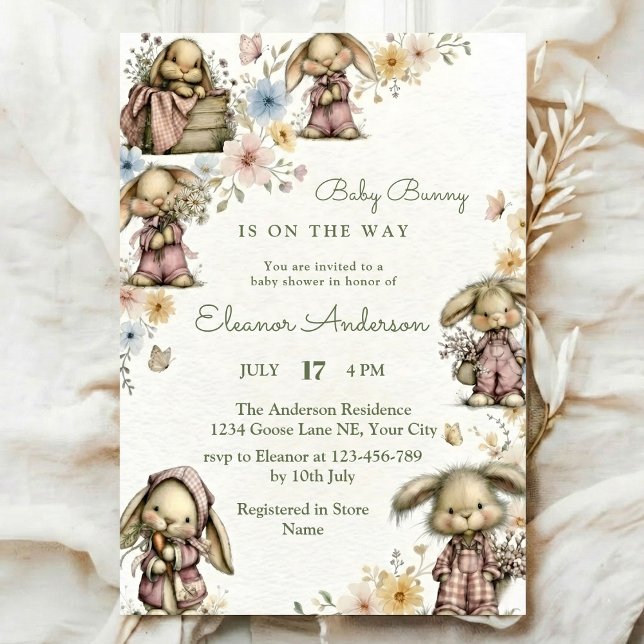 Invitación Peter Rabbit watercolor flower animal baby shower (Subido por el creador)
