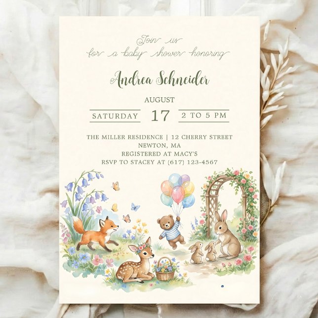Invitación Peter Rabbit watercolor flower animal baby shower (Subido por el creador)