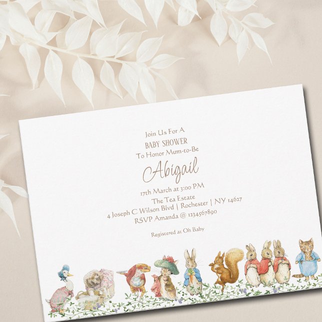Invitación Peter the Rabbit Beatrix Woodland Baby Shower (Subido por el creador)