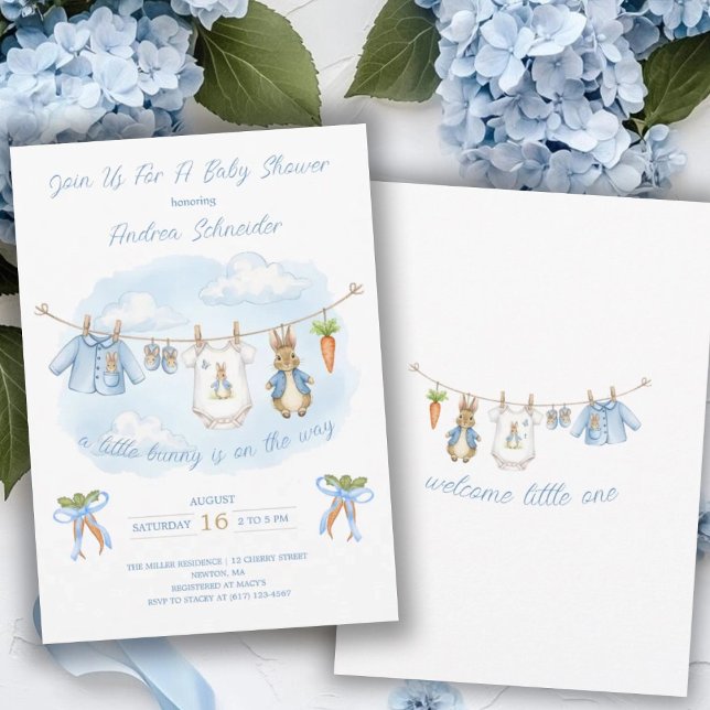 Invitación Peter the Rabbit Cute Clothesline Baby Shower (Subido por el creador)
