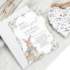Invitación Peter The Rabbit Greenery Chica Baby Shower