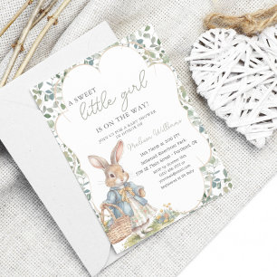 Invitación Peter The Rabbit Greenery Chica Baby Shower