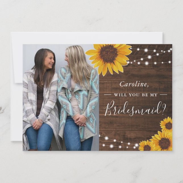 Invitación Petición de foto de la dama de honor Rustic Sunflo (Anverso)