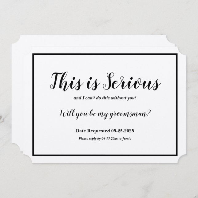 Invitación Petición de Groomsman Esto es serio (Anverso / Reverso)