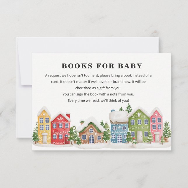 Invitación Petición de libros de nieve Baby Shower en pueblo  (Anverso)