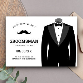 Invitación Petición moderna de Groomsman de Tuxedo Negro