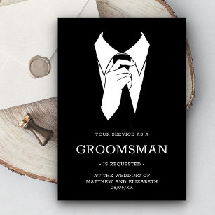 Invitación Petición moderna de Groomsman de Tuxedo Negro