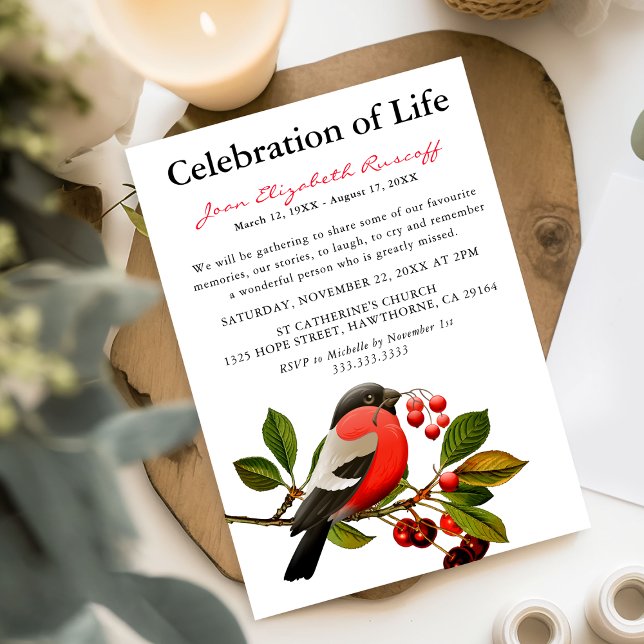 Invitación Petirrojo Rojo | Celebración de la Vida del Pájaro (Subido por el creador)
