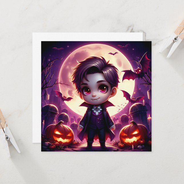 Invitación Petit Vampire Adorable sous la Pleine Lune (Anverso/Reverso In Situ)