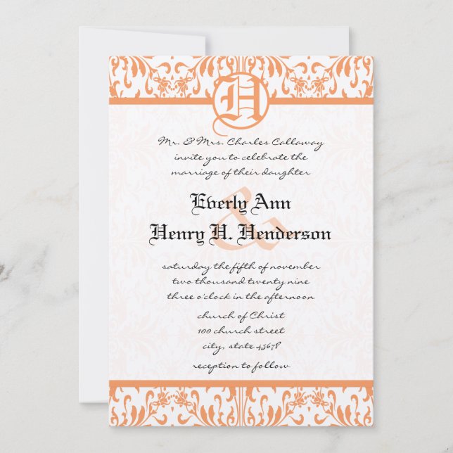 Invitación Petite Coral Damask Gray Font Boda Invitar (Anverso)