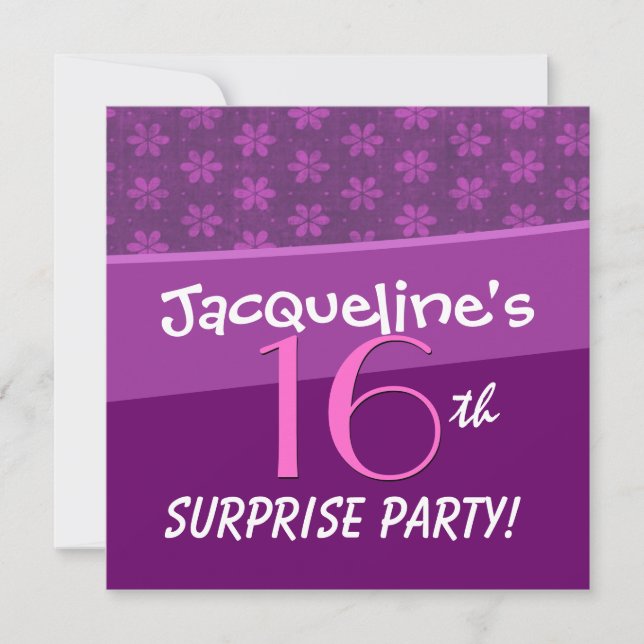 Invitación Petite Flowers 16° fiesta de cumpleaños sorpresa (Anverso)