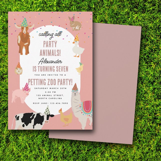 Invitación Petting Zoo Party Animals Barnyard Birthday Girl (Petting Zoo Party Animals Barnyard Birthday Girl Invitation)