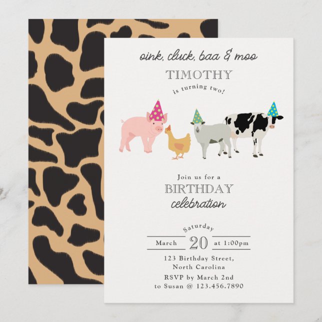 Invitación Petting Zoo Party Animals Barnyard Birthday Kids (Anverso / Reverso)