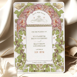 Invitación Petunia Salven la fecha vintage Art Nouveau de Muc