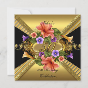 Invitación Petunias Elegantes para Fiesta de Cumpleaños 50 An
