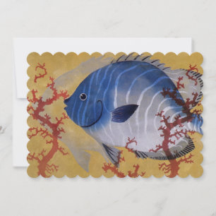 Invitación Pez Azul Tropical Vida Marina Coral Vintage Océano