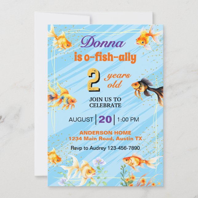 Invitación Pez dorado de cola de fantasia Nadar Cumpleaños de (Anverso)