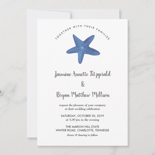 Invitación Pez estrella | Boda oceánico (Anverso)