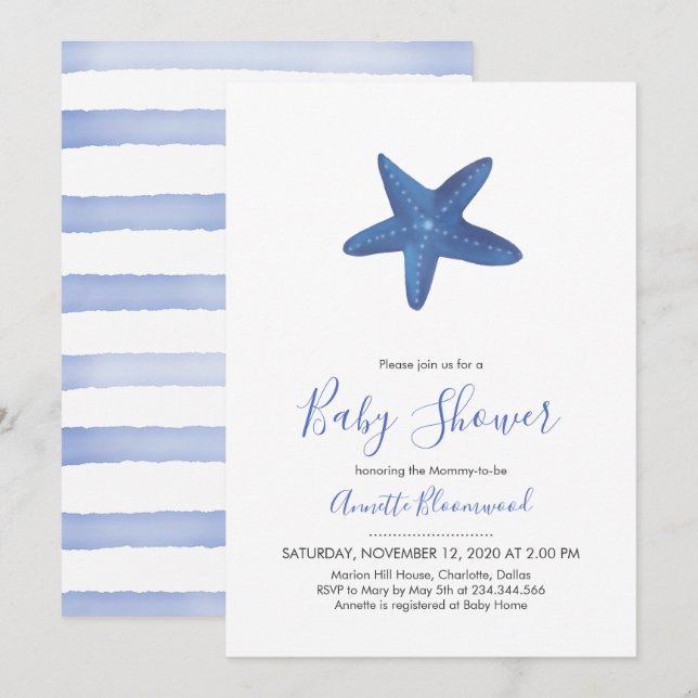 Invitación Pez estrella | Ocean Baby Shower (Anverso / Reverso)