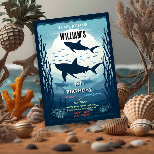 Invitación pez fresco tiburón de ballena azul mar 1º cumpleañ (Subido por el creador)