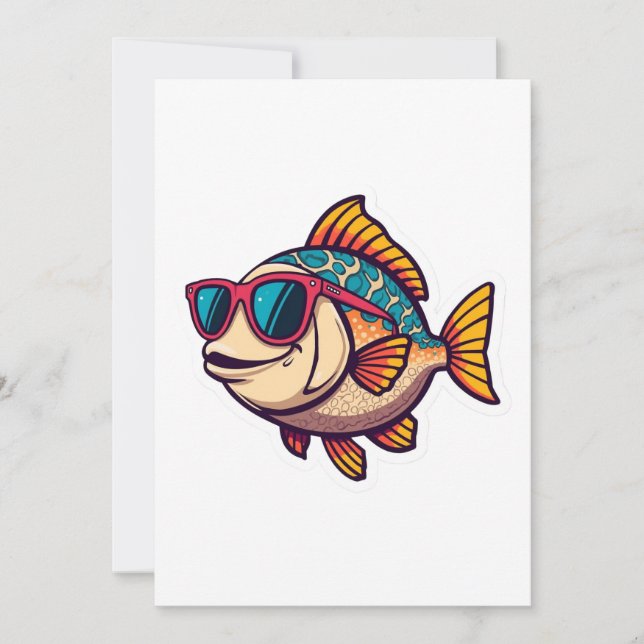 Invitación Pez Funky con Pegatina de Gafas de Sol (Anverso)