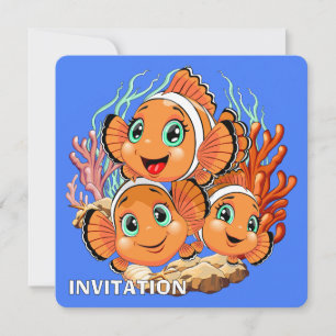 Invitación Pez payaso Dibujo animado lindo Familia Submarino