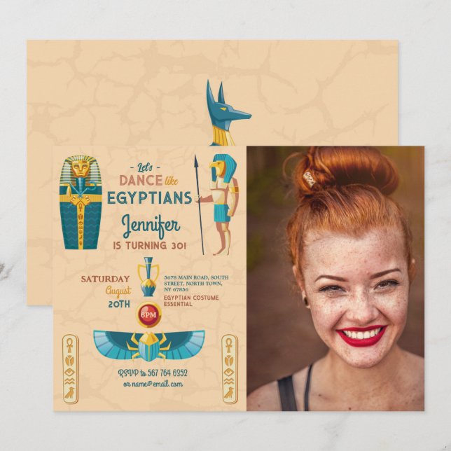 Invitación Pharaohs de cumpleaños de las Pirámides egipcias (Anverso / Reverso)