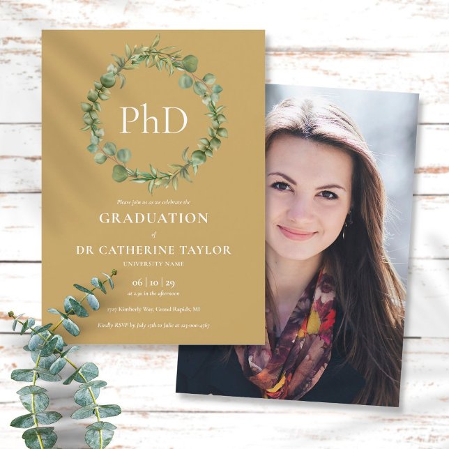 Invitación PhD Degree Gold Garland Photo Graduation Party (Subido por el creador)