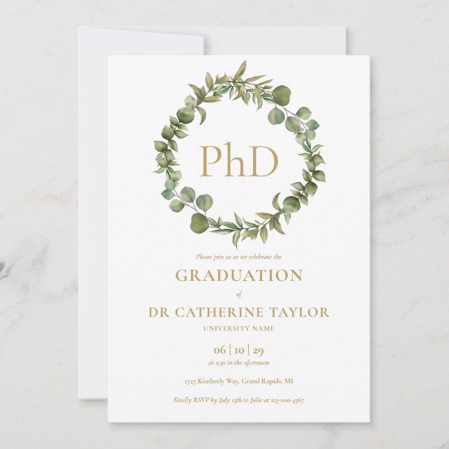 Invitación PhD Elegant Elegant Garland Graduation Party (Anverso)
