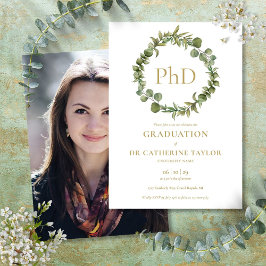 Invitación PhD Elegant Garland Photo Graduation Party