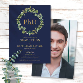 Invitación PhD Graduación de Foto de Garland Azul