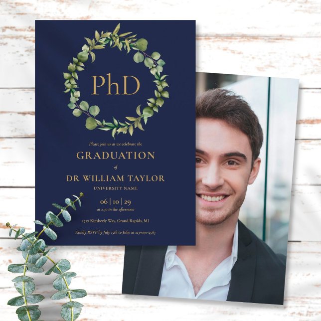 Invitación PhD Graduación de Foto de Garland Azul (Subido por el creador)