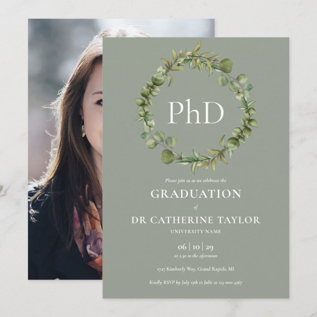 Invitación PhD Graduación de Foto de Sage Garland (Anverso / Reverso)