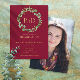 Invitación PhD Graduado Burgundy Garland Foto Partido de Grad