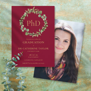 Invitación PhD Graduado Burgundy Garland Foto Partido de Grad