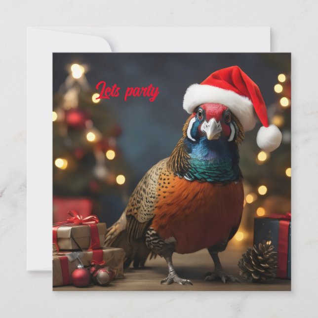 Invitación Pheasant usando sombrero santa (Anverso)