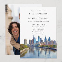Invitación Philadelphia Skyline Destination Photo Wedding