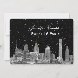 Invitación Philadelphia Skyline Etch Starry DIY BG Sweet 16 H