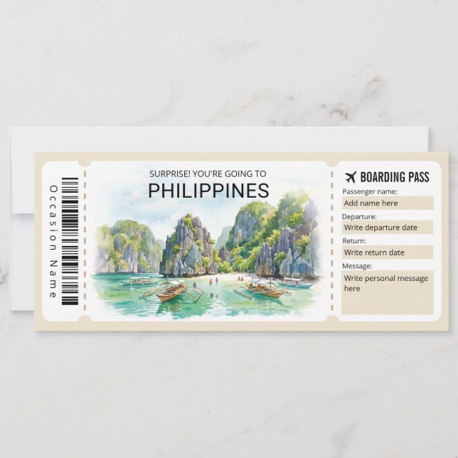 Invitación Philippines Trip Boarding Pass Ticket (Anverso)