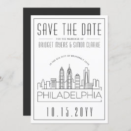 Invitación Philly Boda | Estilizado Skyline Guardar la fecha