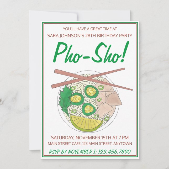 Invitación ¡Pho Sho! Fiesta de cumpleaños divertida de la sop (Anverso)