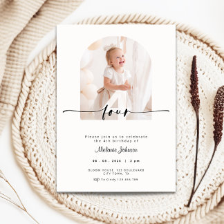 Invitación Photo 4th Birthday Invitation - Trendy Typography